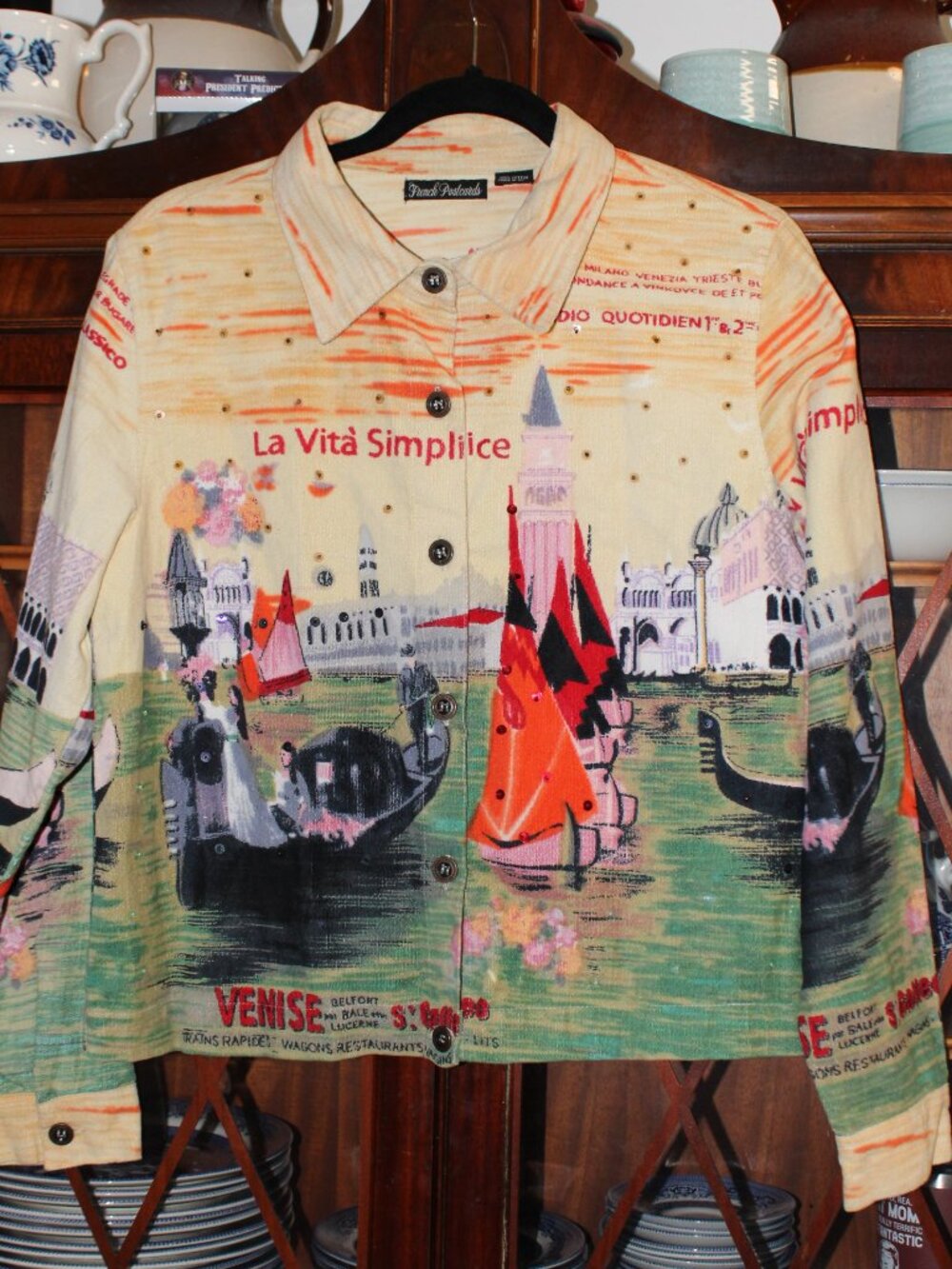 French Postcards Jacket Artsy Button Up Blazer Art To Wear Womens Size M - Picture 6 of 8